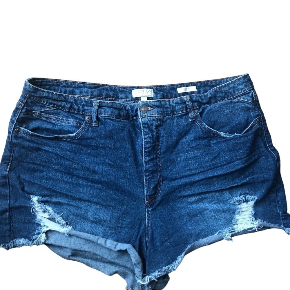 Sofia Vergara Jeans Chi Stretch High Rise Shortie Shorts Sz 20 Distressed